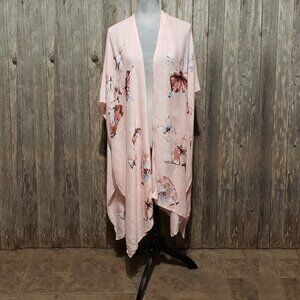 Windsor OS Kimono Duster Wrap Pink Butterflies Boho Flowy Cover Up One Size